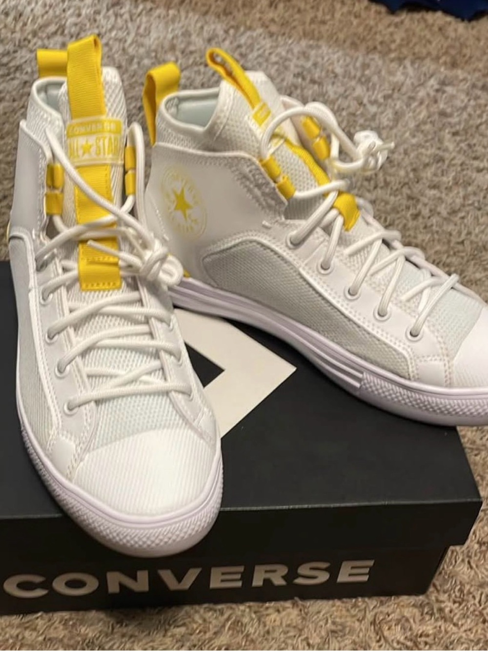 Converse White and Yellow High-Top Sneakers